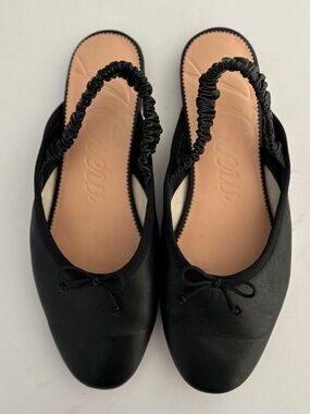 J. CREW Zoe Ballet Scrunched Strap Slingback Black Leather Ballet Flats Size 8
